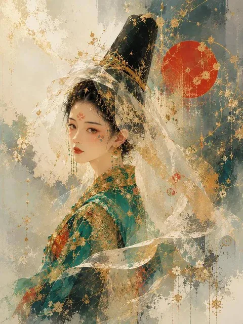 Ultra-detailed ethereal portrait of a beautiful East Asian royal princess wearing traditional Korean-inspired hanbok wit