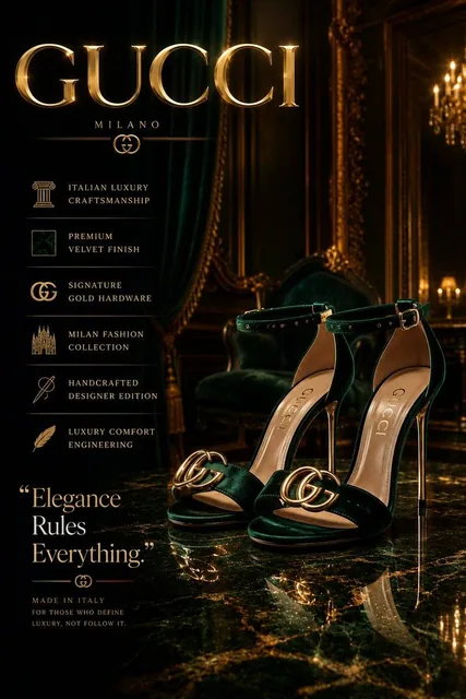 Create an ultra-premium luxury fashion advertisement poster for designer high heels inspired by Vogue Arabia, Paris Fash