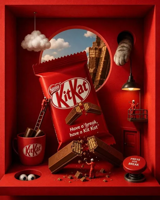 A hyper-detailed, cinematic diorama ad for a snack brand, featuring the product as the hero surrounded by surreal, luxurious miniature objects and dramatic studio lighting.