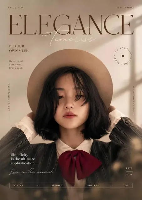 Ultra-realistic soft aesthetic fashion magazine cover portrait of a young East Asian girl with short messy black bob hai