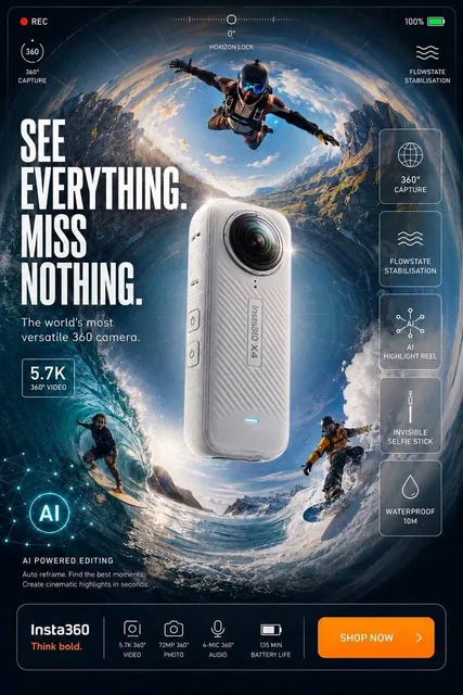 Ultra-high-end commercial product advertisement poster for GoPro HERO action camera,