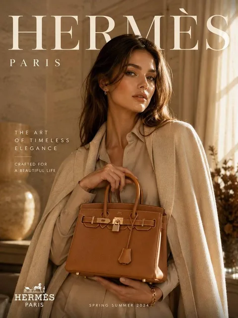 Create an ultra-premium luxury fashion campaign poster inspired by elite European fashion houses and high-end editorial
