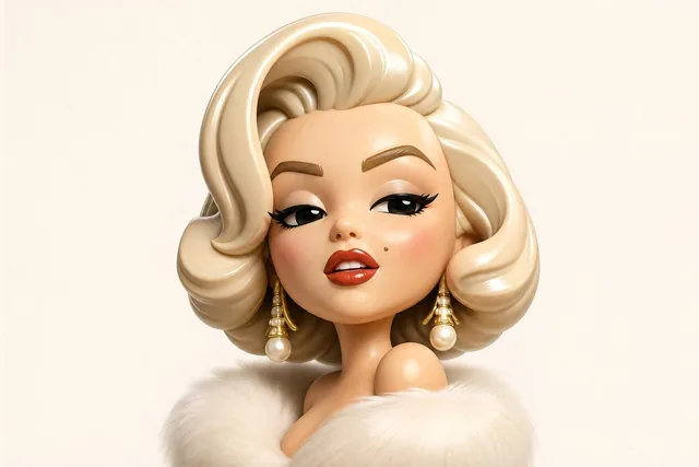 Transform the uploaded portrait into a highly stylized 3D cartoon avatar with a glossy smooth vinyl/plastic texture, min