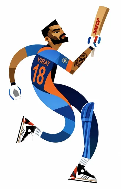 Create a stylized geometric cubist sports illustration poster featuring four legendary athletes: Virat Kohli, Cristiano