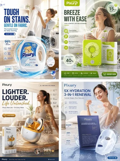 premium daily necessities social media marketing poster, hyper-realistic commercial product photography, dual layout fit