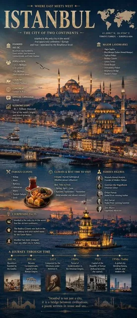 A cinematic editorial infographic poster for [city name], featuring the city’s most iconic skyline, landmark, or panoram