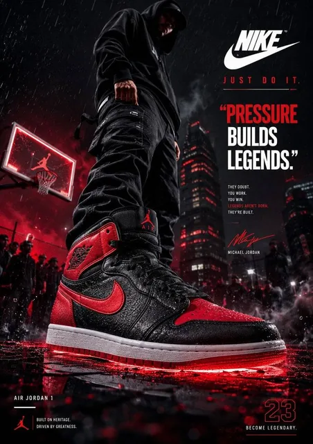 Create an ultra-premium footwear advertising poster designed by a world-class creative agency. Feature a stylish male mo