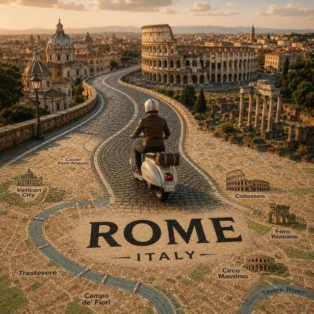 Create a highly detailed cinematic miniature tilt-shift travel scene of [City Name] featuring a realistic [Vehicle Name]