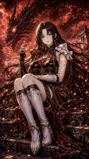 Dark fantasy anime key visual illustration.