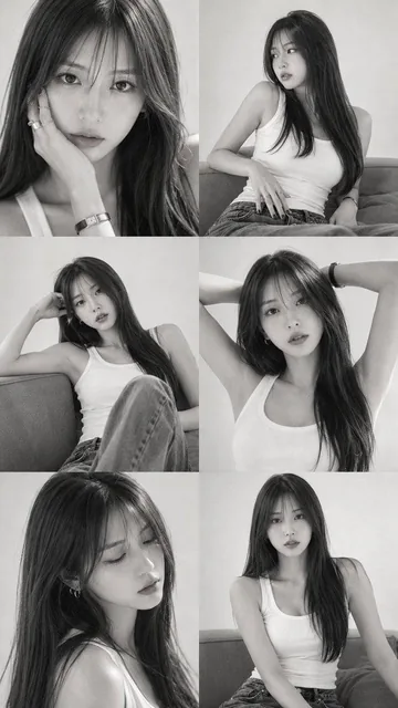 Edit the uploaded photo and don't change the face, portrait 9:16, no blur, HD, 8K. A monochrome editorial-style portrait