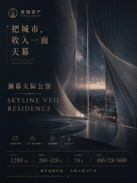 Experience unparalleled luxury living with this sophisticated vertical advertisement, showcasing abstract art and refined typography for a high-end property.