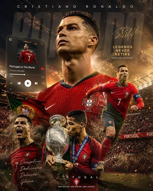 Create an ultra-realistic 8K football legend wallpaper in a premium Spotify × Apple Music × modern sports editorial styl
