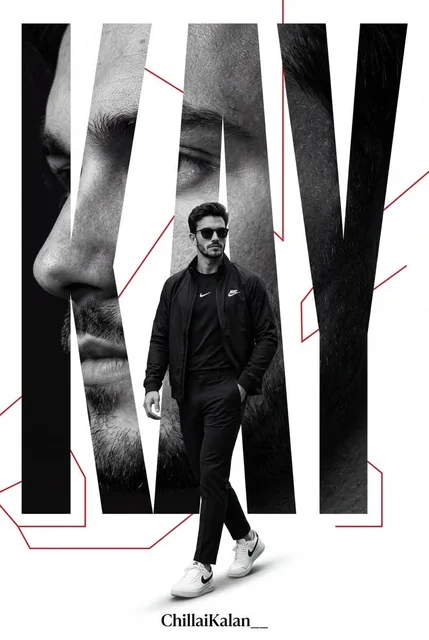 Create Ultra-premium minimalist sports poster featuring a confident man same as refrence image use same face walking for