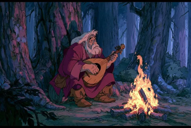 1980s American fantasy animation style, a [subject] holding a [object], in a [environment]. [color] outfit. Atmosphere: