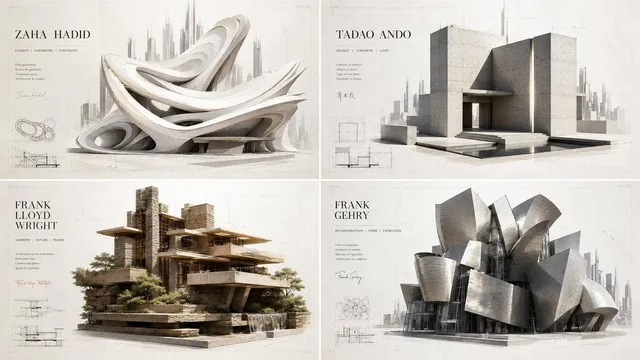 Architectural rendering of a structure with parametric design elements, inspired by Zaha Hadid's fluid style, presented with blueprint vellum and concrete textures under studio lig