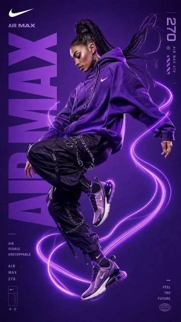 Ultra-premium Nike fashion advertising campaign, full-body female streetwear model floating in mid-air, dynamic dance-in