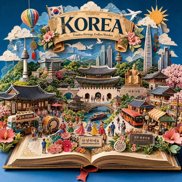 Create an ultra-detailed handcrafted 3D pop-up storybook travel illustration of [Destination], presented inside a beauti