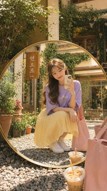 Hyper-realistic Kodak Portra 400 film photograph, dreamy soft aesthetic, warm natural sunlight, nostalgic Korean café at
