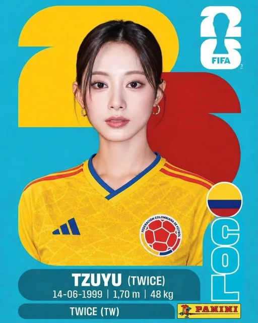 Create a premium Panini FIFA World Cup 2026 collectible sticker card featuring a K-pop idol as a professional football p