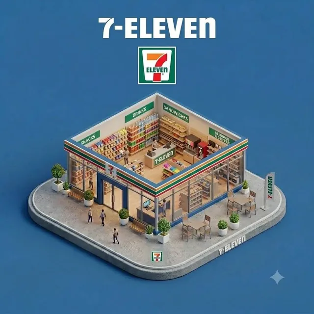 "Ultra-detailed isometric 3D miniature diorama of a branded storefront placed on a floating concrete platform, viewed fr