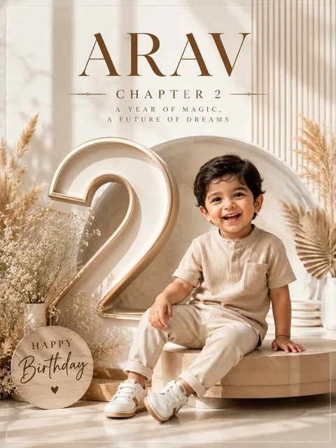 Professional luxury birthday poster, 3:4 portrait composition, ultra-premium editorial photography style.