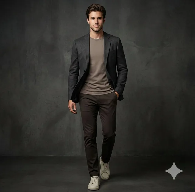 Ultra-realistic studio portrait of a man matching the reference face exactly, seated on a low modern matte-black cube bl