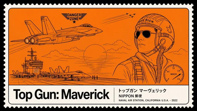 Minimalist Japanese postage stamp movie poster in the "Nano Banana 2" / Nippon Yūbin exhibition series style. Wide horiz