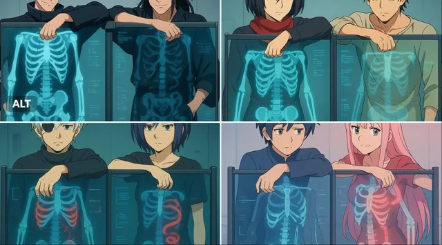 Two anime-style characters sta...