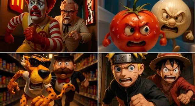 A thrilling 3D cartoon scene:...