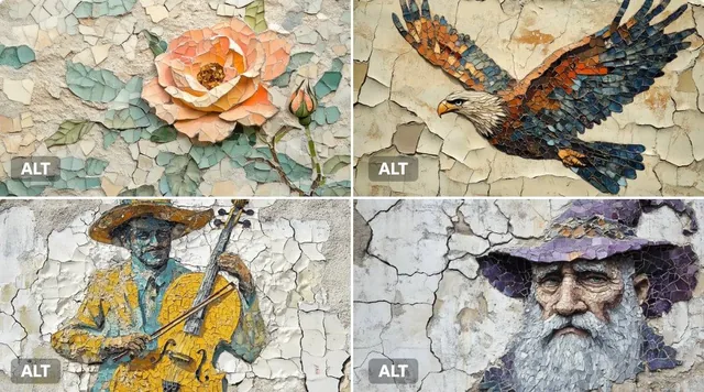 A mosaic mural of a [subject],...