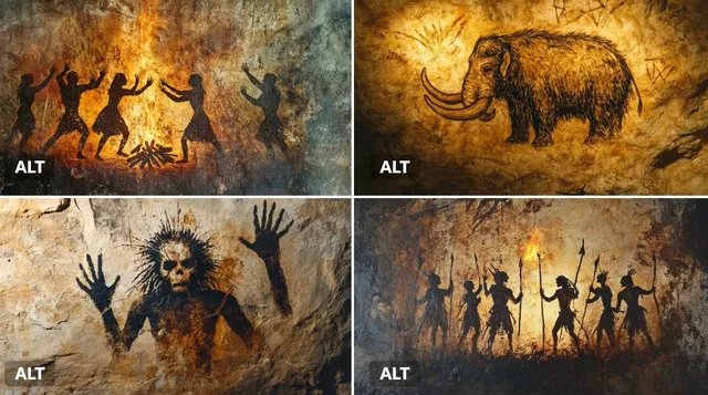 A cave painting of a [subject]...