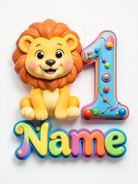 Ultra-high-quality 3D foam party decoration featuring a cute baby"lion" character, designed in a vibrant and joyful cart