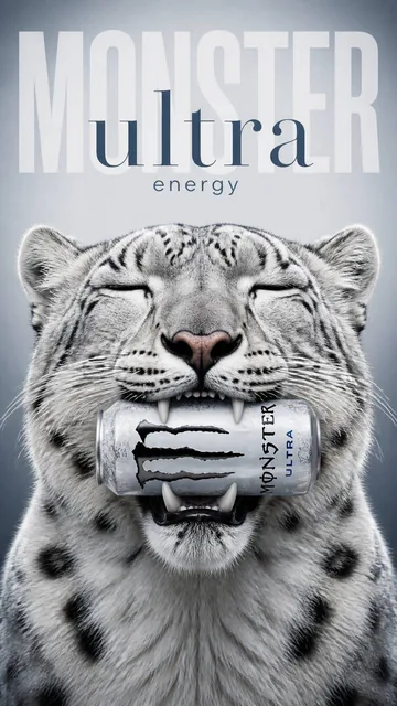 A vertically oriented commercial advertisement poster blending photorealistic CGI animal portraiture with clean minimali