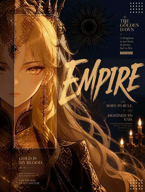 Deep Gold & Midnight NavyRegal anime girl with long flowing golden hair and amber eyes, rich warm gold tinted rectangle