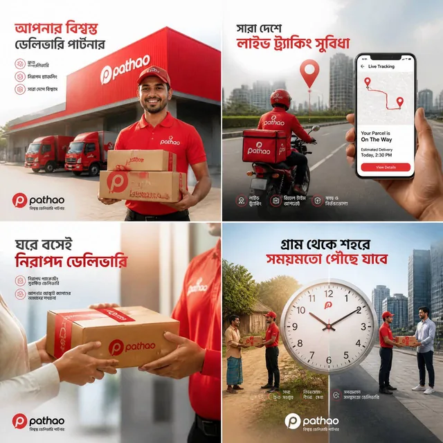Create a complete premium courier service advertising campaign consisting of 4 unique social media posters for the same