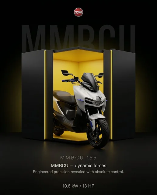 A Sym Naga 155 is revealed as a precision-engineered display case opens with seamless panels, emitting a soft yellow glow against a deep matte black studio background.