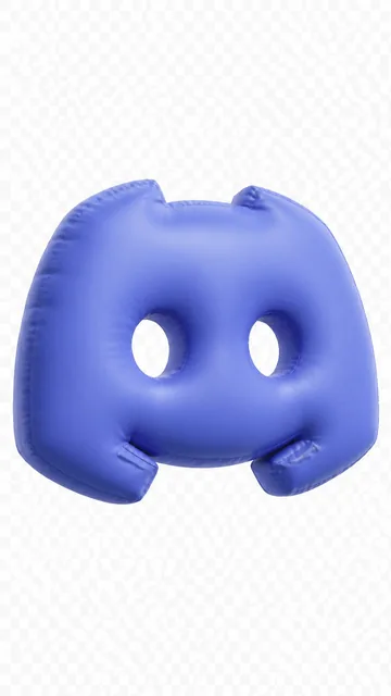 Ultra-realistic 3D inflatable logo of Discord, designed as a soft, air-filled pillow icon with realistic fabric texture.