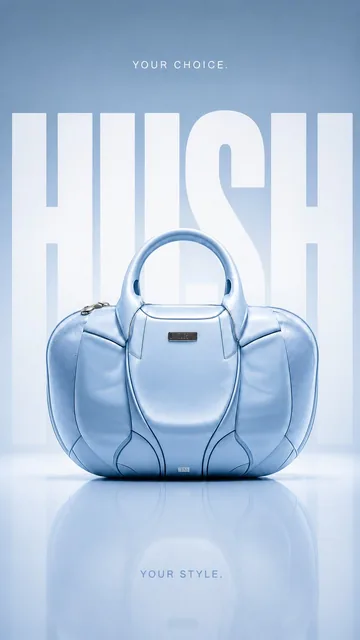 Ultra-luxury fashion advertising poster, vertical 9:16 composition, premium baby blue designer handbag centered perfectl