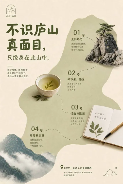 围绕具体主题内容生成一张竖版高质量印刷视觉，整体像克制而亲切的品牌菜单页。画面先建立大面积温暖纸色底，保留宽松边距和可呼吸的空白；再从主题的来源、路径、材料关系或情绪温度中推导出一块软边不规则的结构色场，让它像主题的抽象地形一样贯穿主要画面