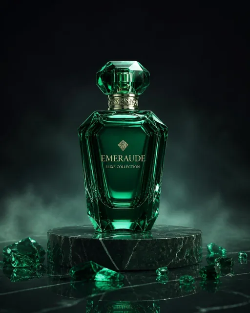A highly distinctive luxury perfume bottle concept presented as a premium product photography campaign.The hero object i