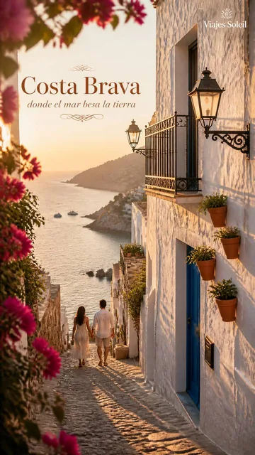 High-end travel editorial photography, vertical composition, perspective looking down a narrow cobblestone alley in a Sp