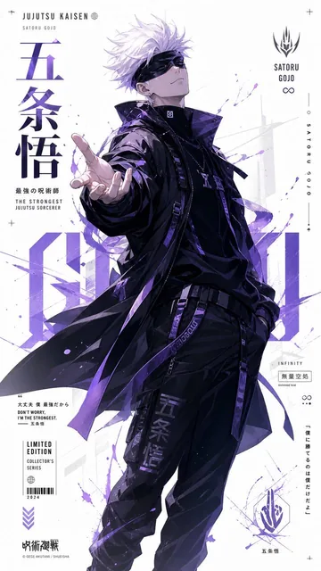 Create a premium collector-edition character poster of [五条悟] from [franchise].Character AnalysisAnalyze the character’s