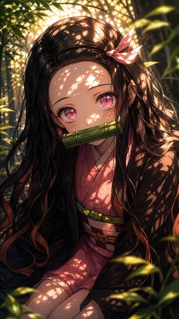 A masterfully rendered digital anime illustration of Nezuko from Demon Slayers. Art Style: High-fidelity modern anime st