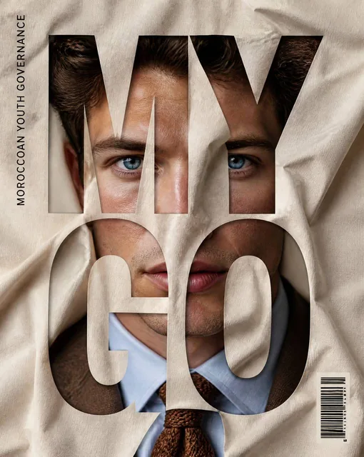 Vertical editorial poster portrait of WHITE MAN with IN BROWN SUIT BLEU SHIRT AND BROEN TEXTURED TIE , face tightly fram