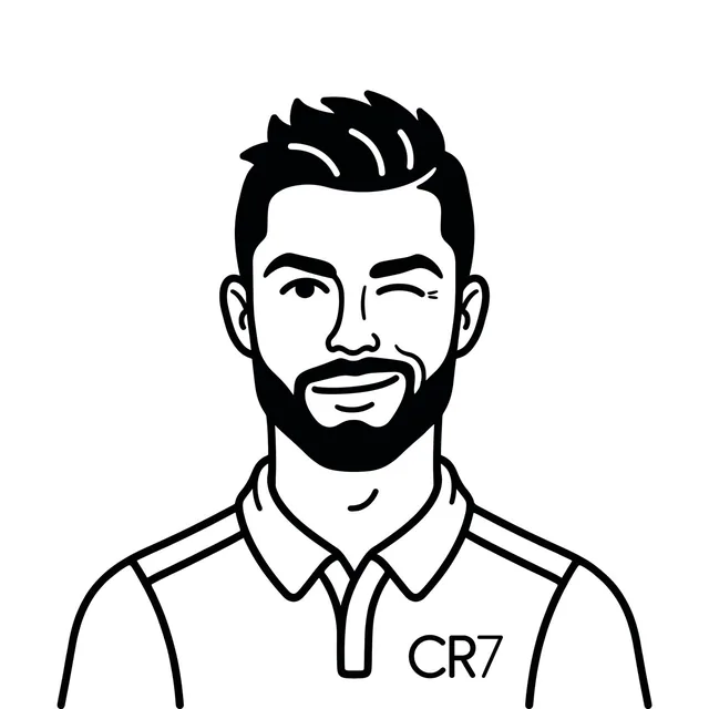 Create a minimalist black and white flat vector portrait of {cristiano ronaldo} in an expressive Notion-avatar style.Lin