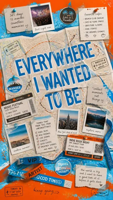 A premium 9:16 travel-youth culture poster.Main Subject:A huge folded city map opened across the composition.Pinned on t