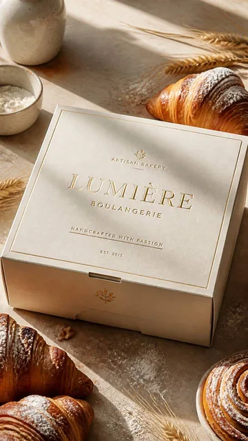 A highly recognizable commercial packaging concept for an artisan bakery brand.The hero object is a beautifully designed