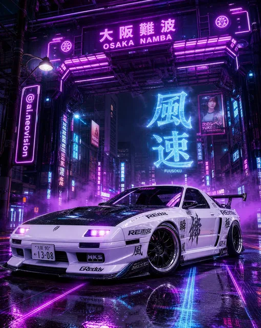 Mazda RX-7 GT-X (FC) '90, white metallic paint, full custom widebody kit with forged carbon fiber hood, carbon front spl