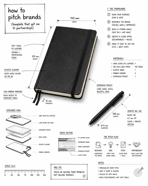 Create an infographic image of [How to pitch brands (template that got me 10 partnerships)], combining a realistic photo