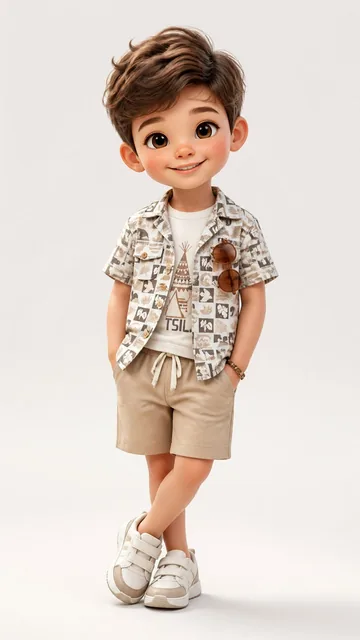 A high-quality 3D stylized character figurine in a "Toon" aesthetic, cute little boy model aged between 4 to 8 years old